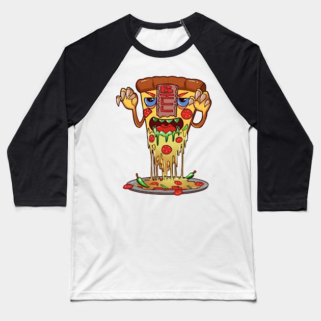 Billy The Bitey Pizza Baseball T-Shirt by chomm13